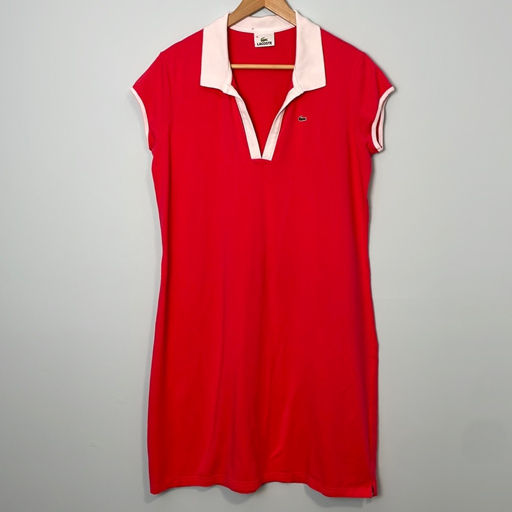 Lacoste Coral Polo Dress with White Trim